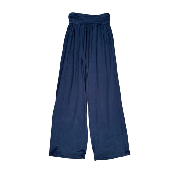Quince French Terry Modal Wide Leg Pants Navy Blue Fold over Waistband Flowy S - Picture 2 of 12